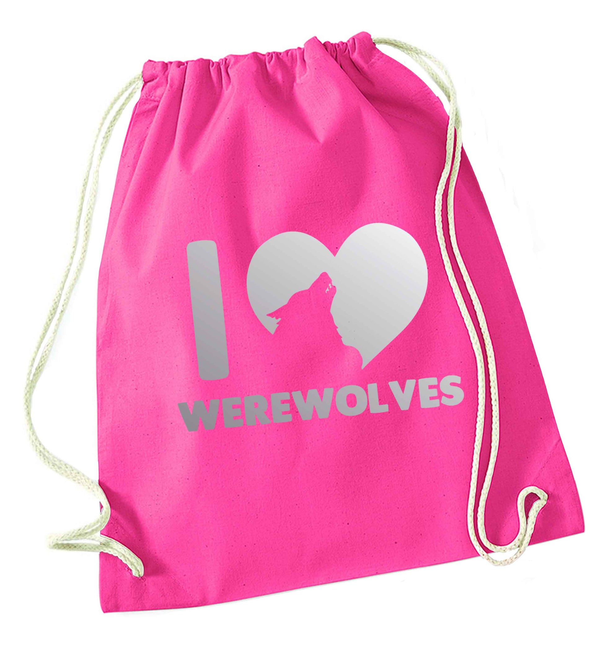 I love werewolves pink drawstring bag