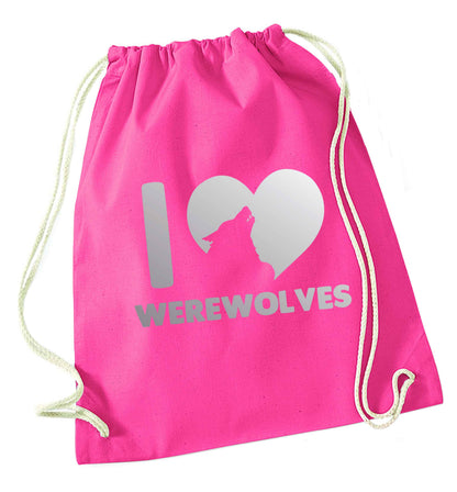 I love werewolves pink drawstring bag
