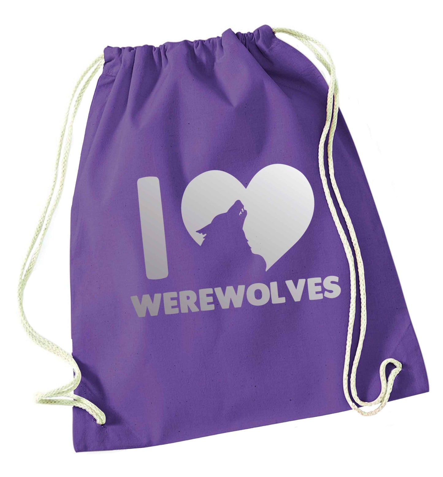 I love werewolves purple drawstring bag