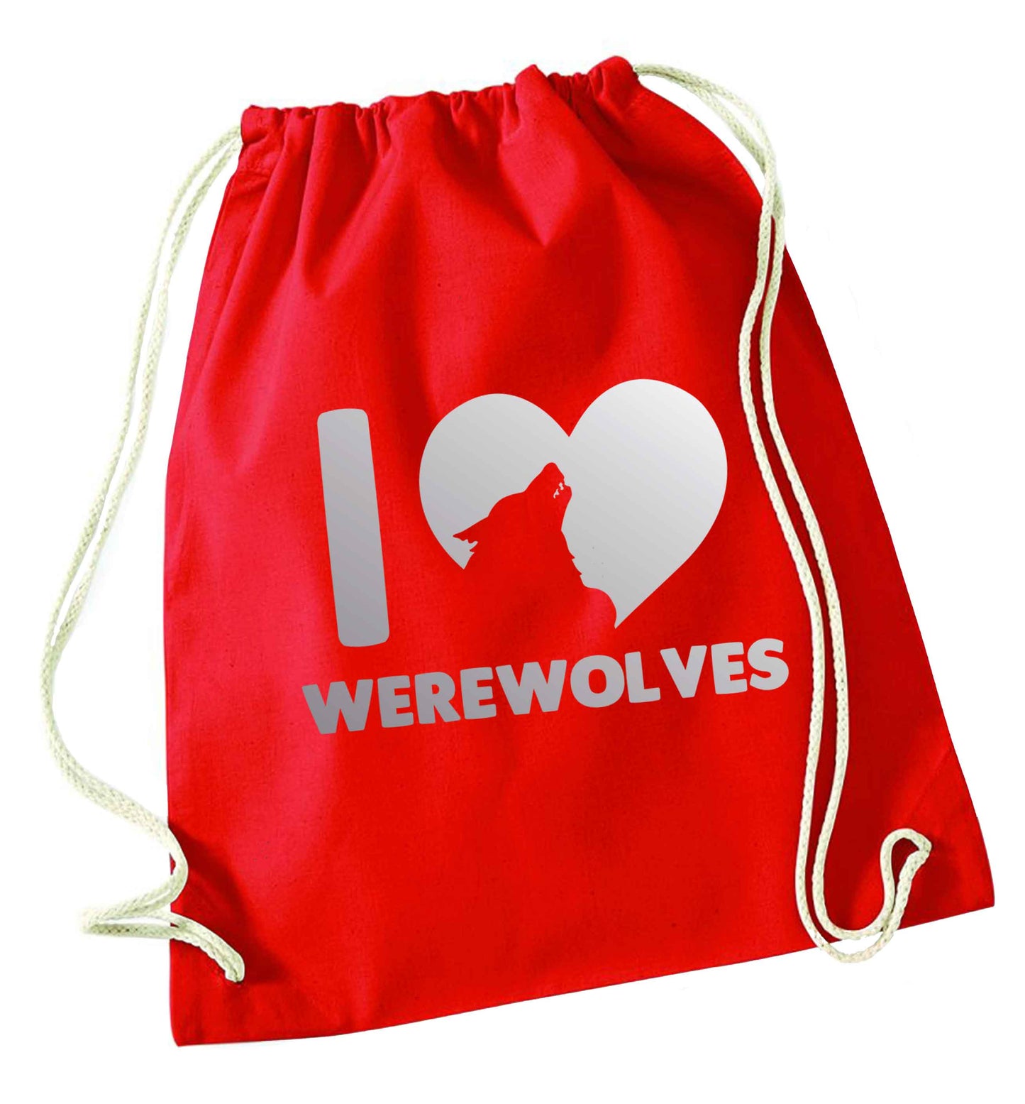 I love werewolves red drawstring bag 