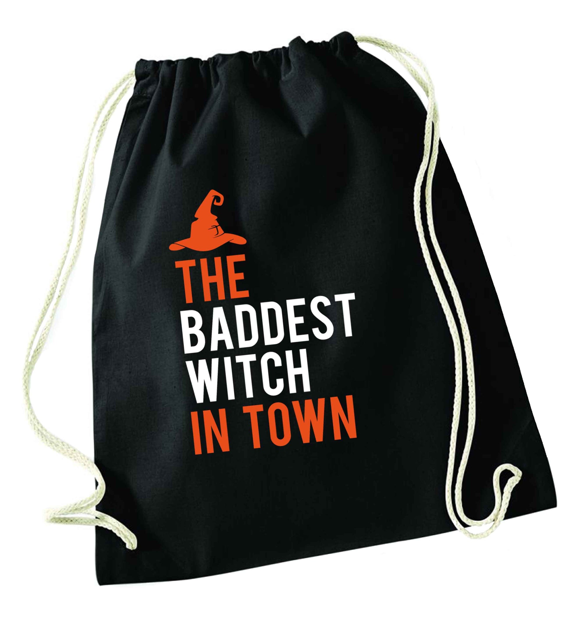Badest witch in town black drawstring bag