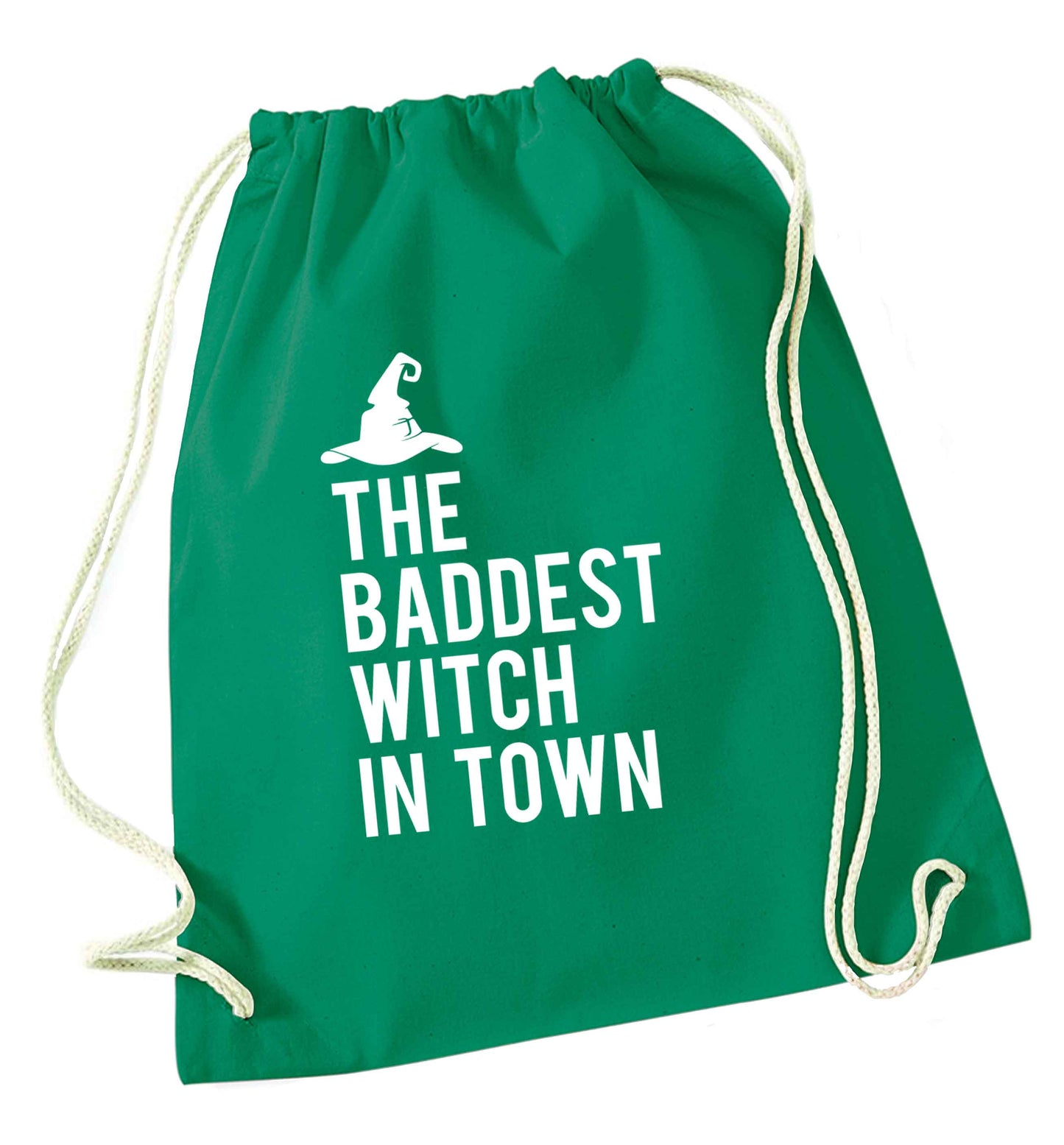 Badest witch in town green drawstring bag