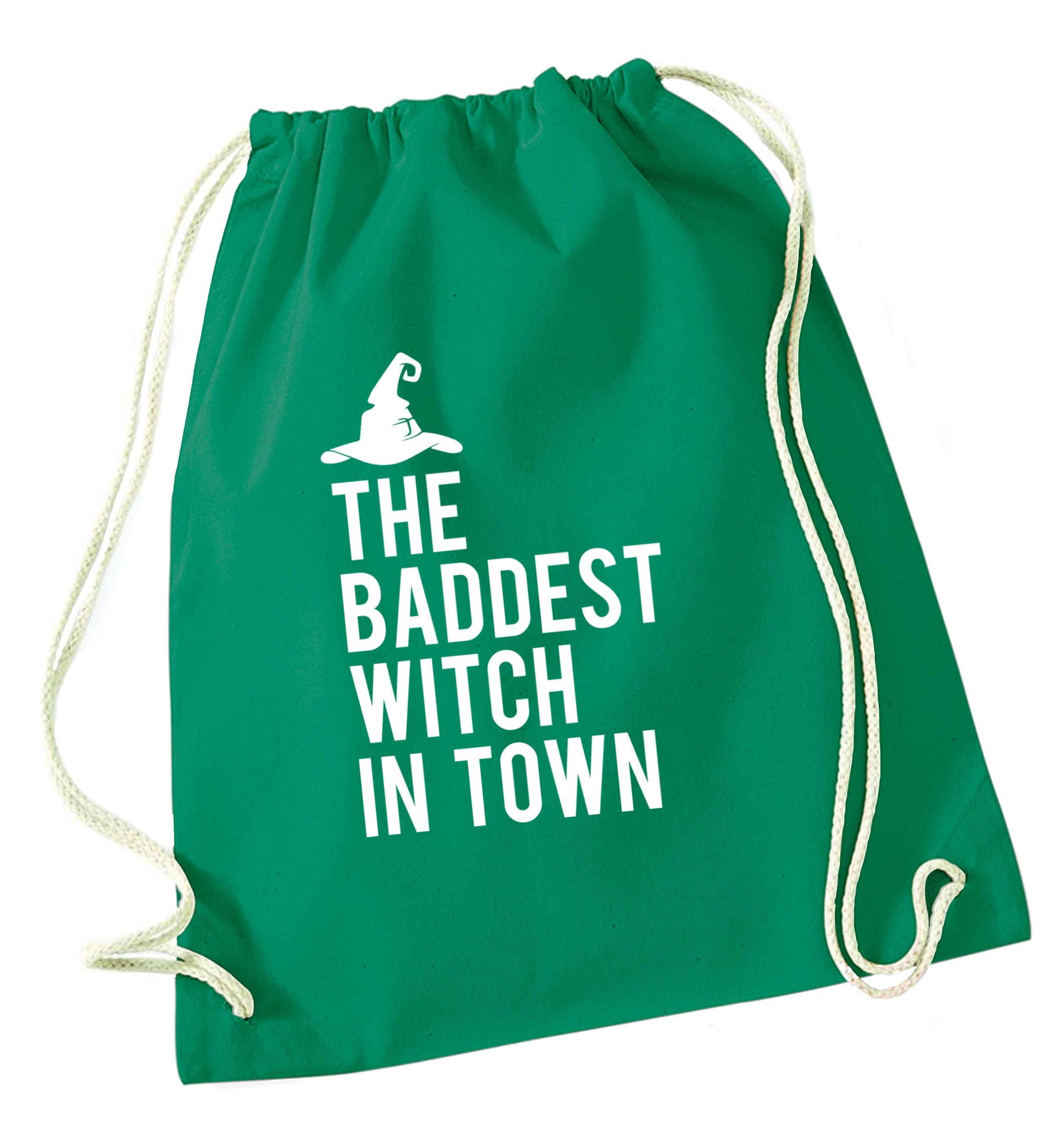 Badest witch in town green drawstring bag
