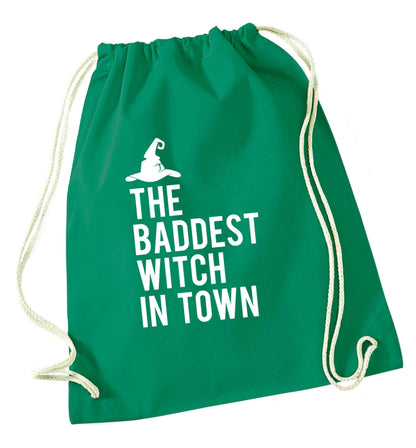 Badest witch in town green drawstring bag