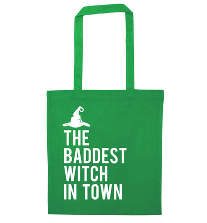 Badest witch in town green tote bag