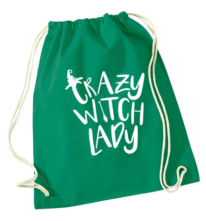 Crazy witch lady green drawstring bag