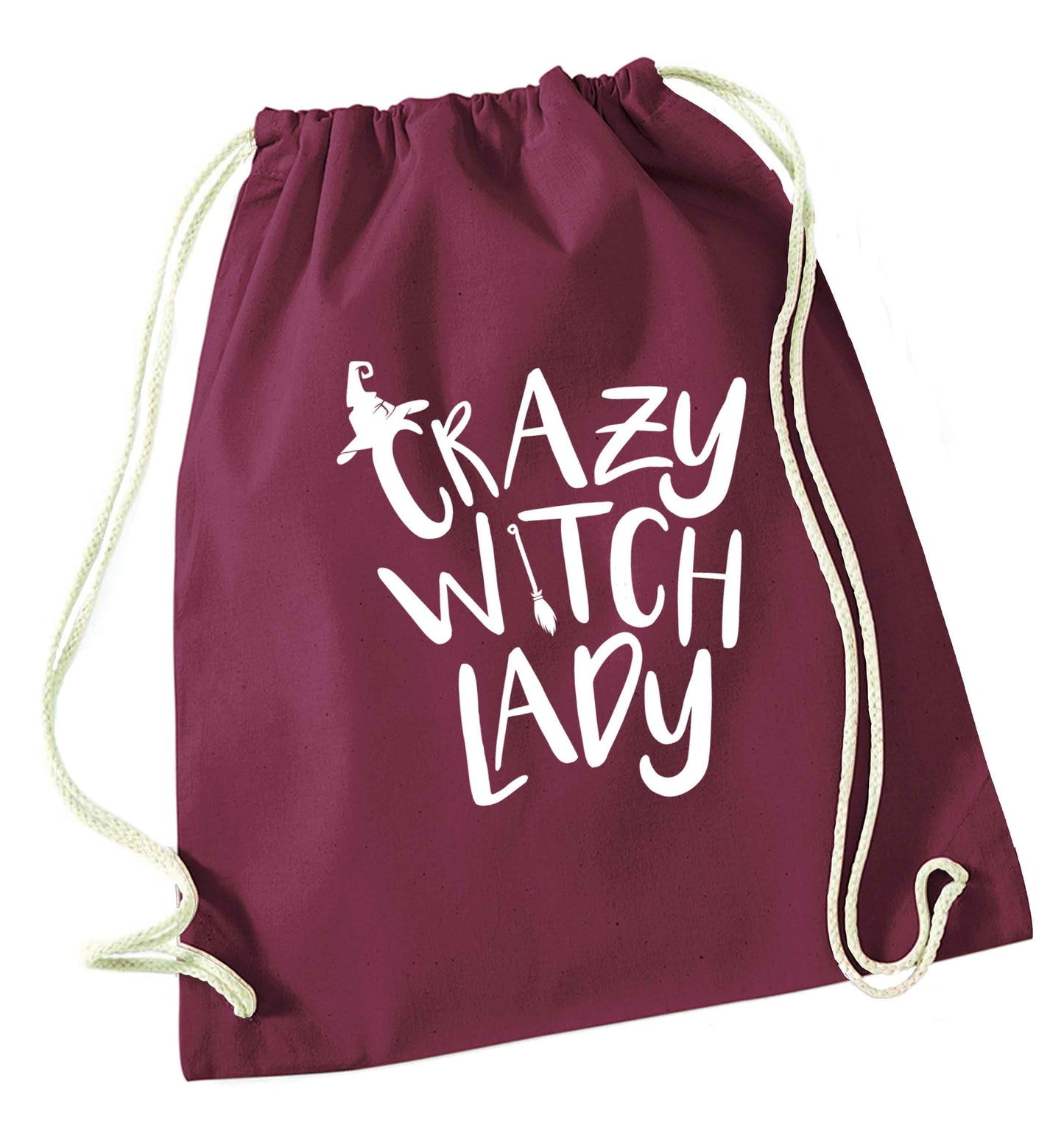 Crazy witch lady maroon drawstring bag