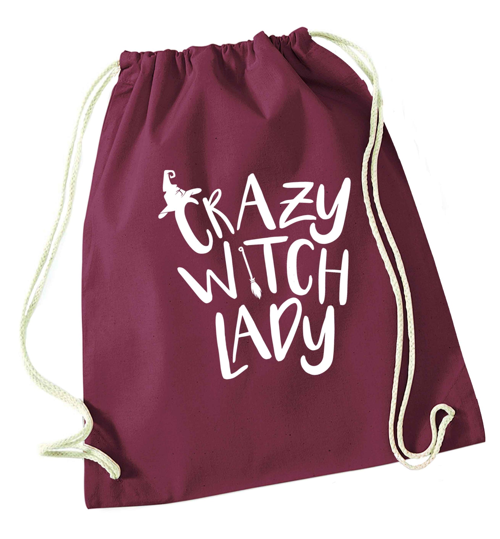 Crazy witch lady maroon drawstring bag