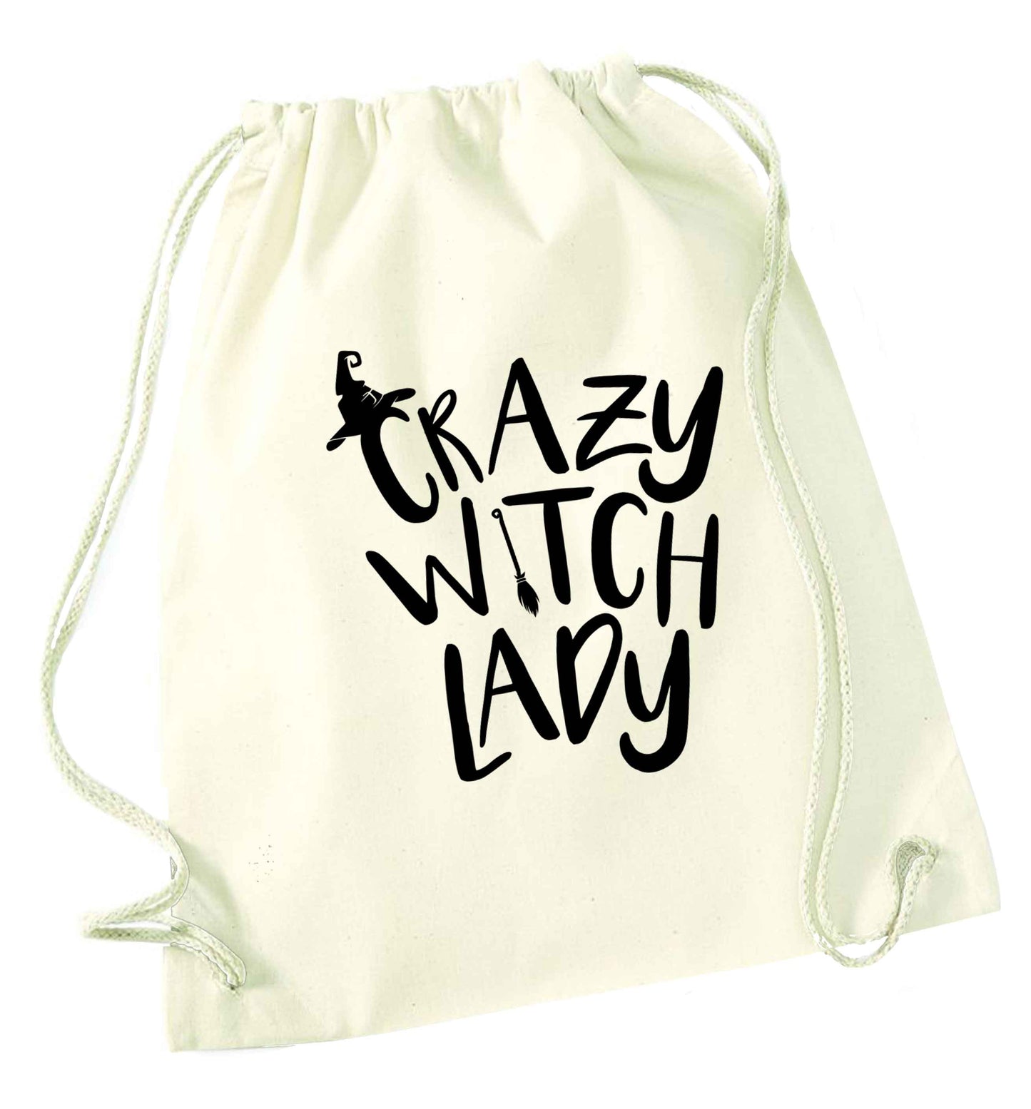 Crazy witch lady natural drawstring bag