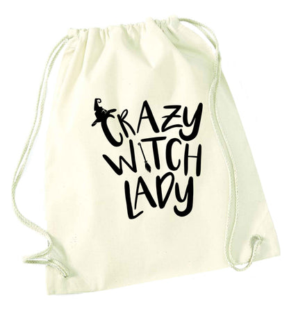 Crazy witch lady natural drawstring bag