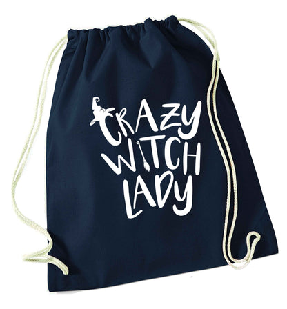 Crazy witch lady navy drawstring bag
