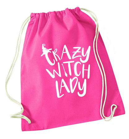 Crazy witch lady pink drawstring bag