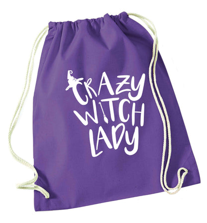 Crazy witch lady purple drawstring bag