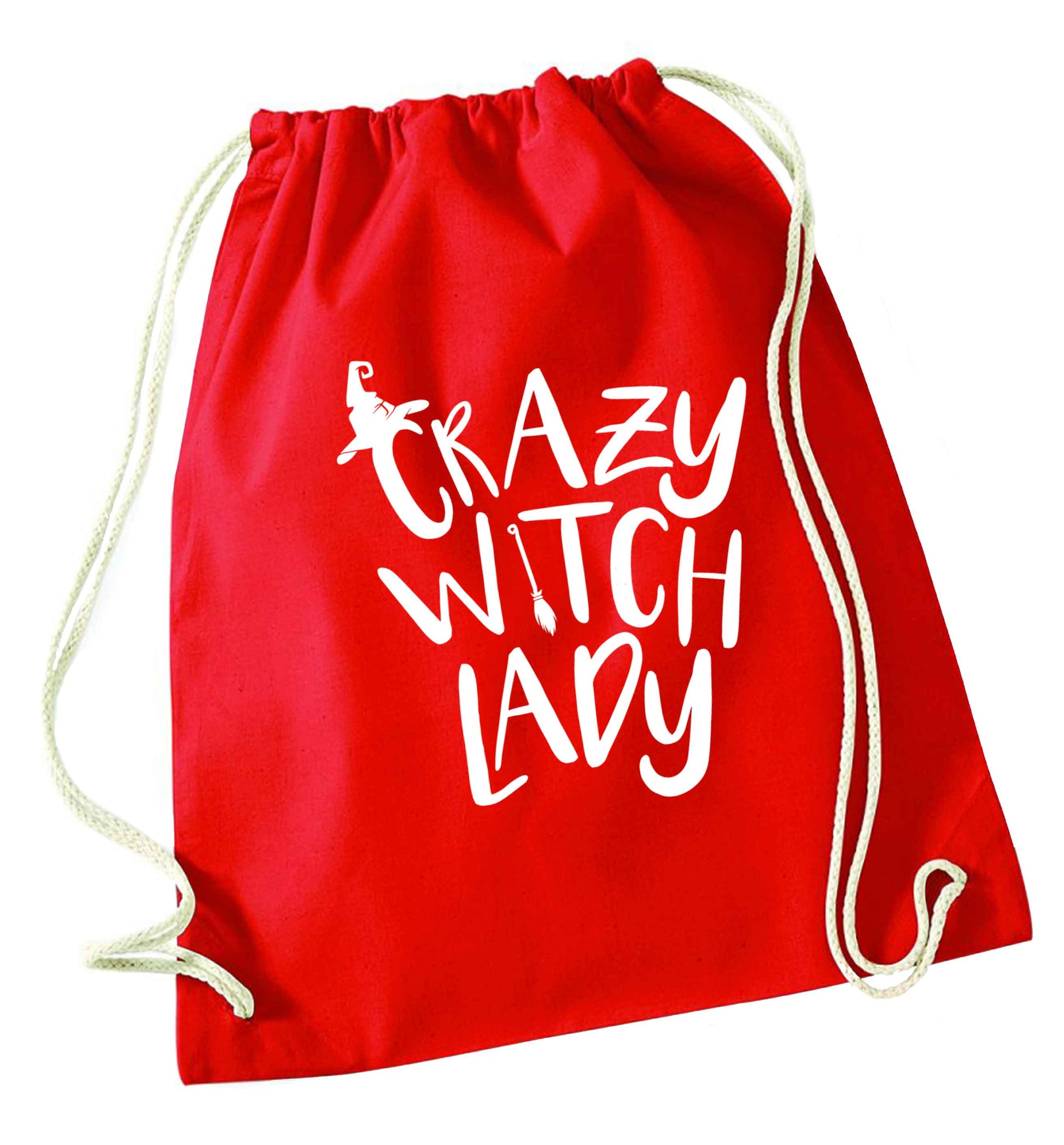 Crazy witch lady red drawstring bag 