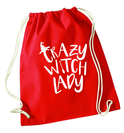 Crazy witch lady red drawstring bag 