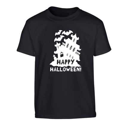Happy halloween - haunted house Children's black Tshirt 12-13 Years