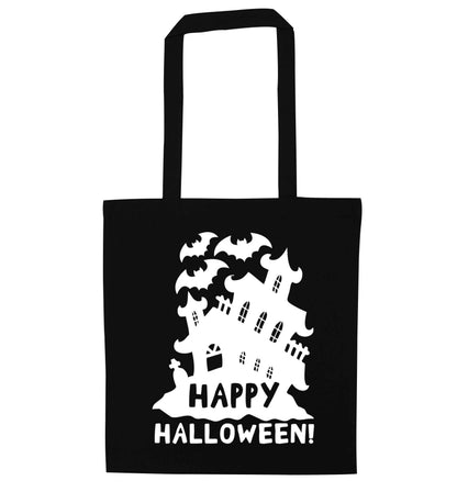 Happy halloween - haunted house black tote bag