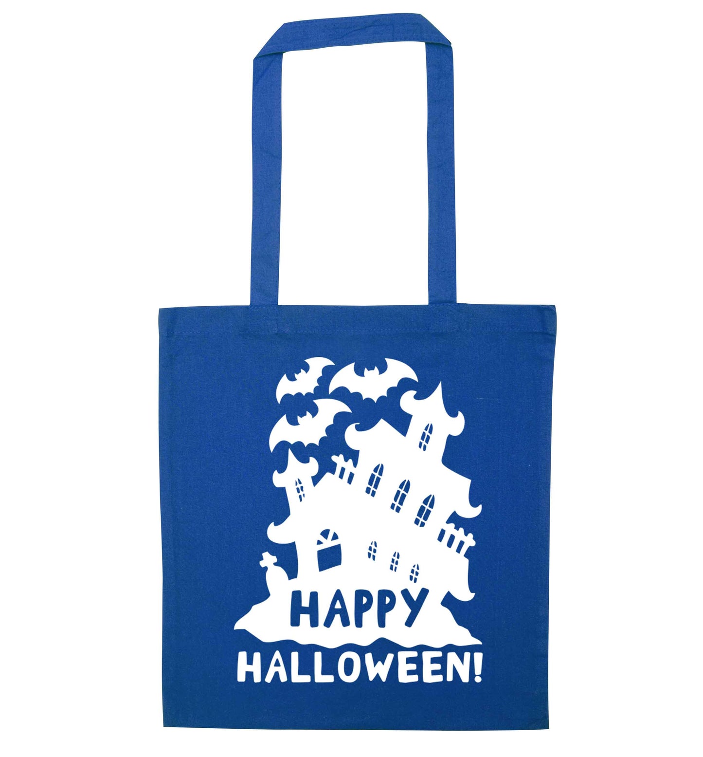 Happy halloween - haunted house blue tote bag