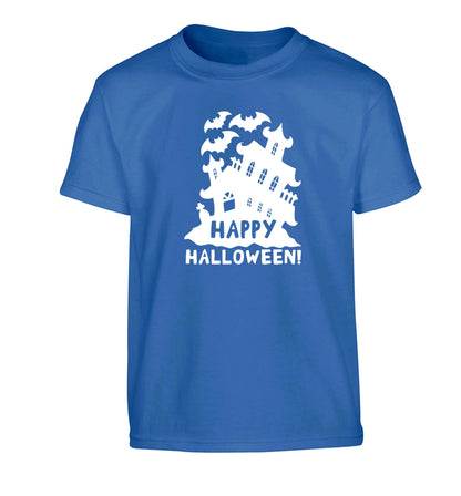 Happy halloween - haunted house Children's blue Tshirt 12-13 Years