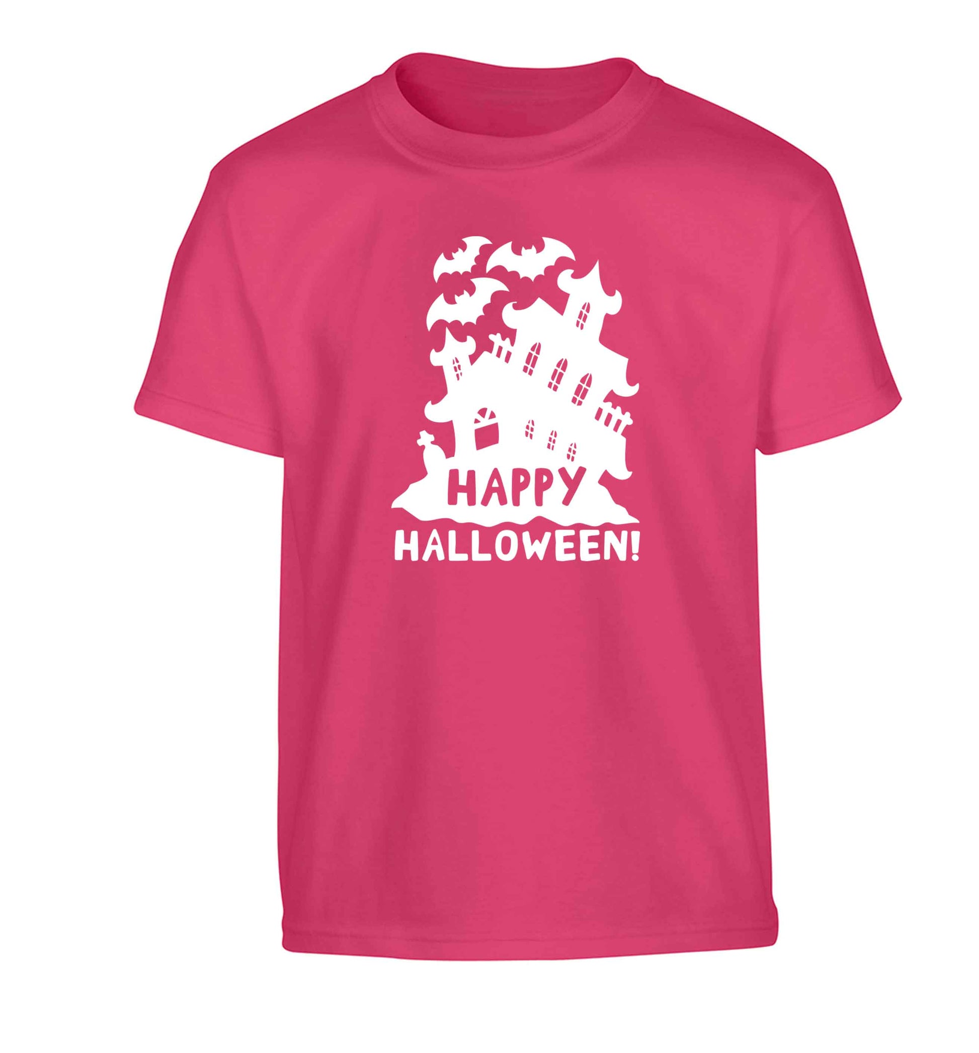 Happy halloween - haunted house Children's pink Tshirt 12-13 Years