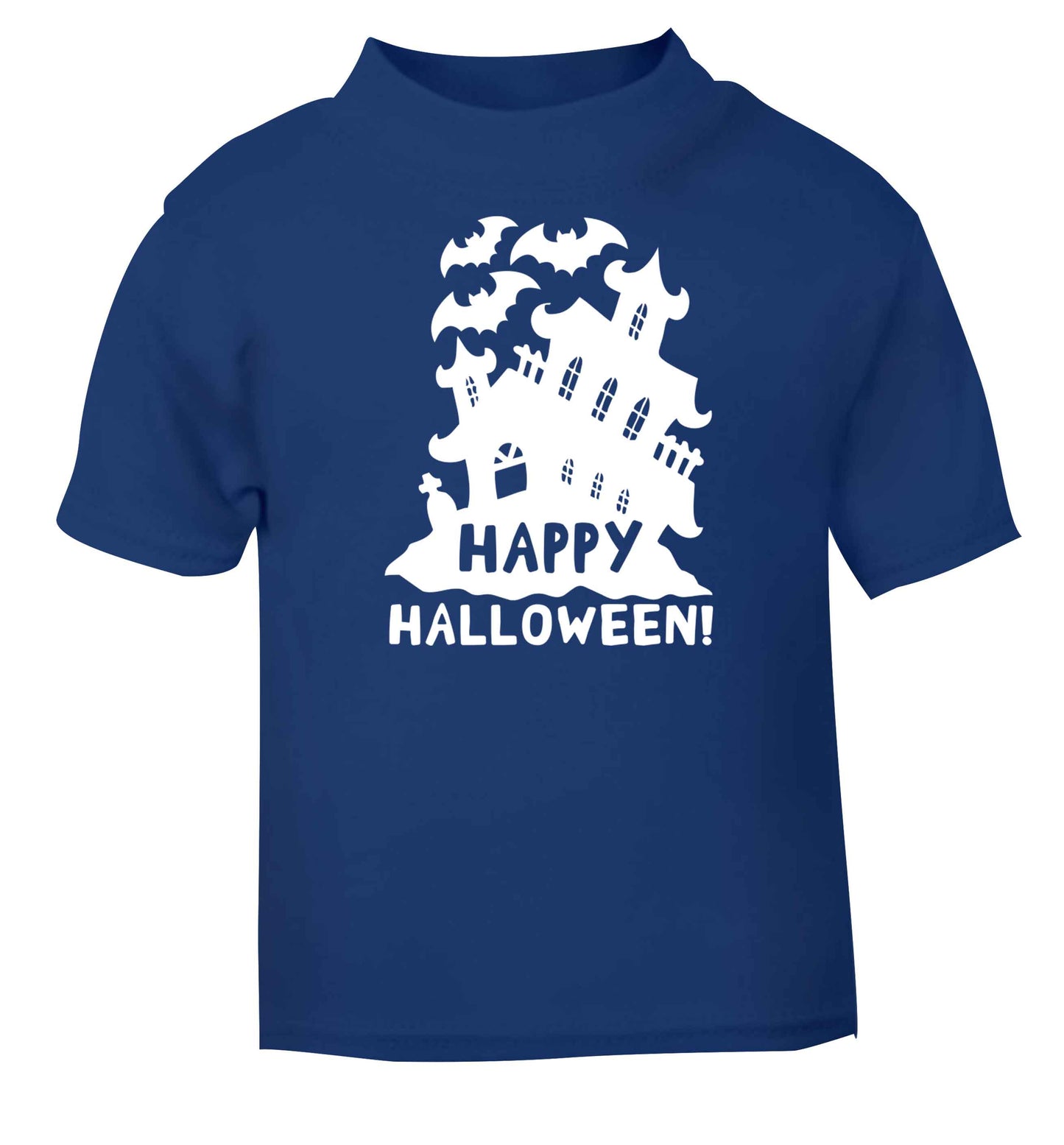 Happy halloween - haunted house blue baby toddler Tshirt 2 Years