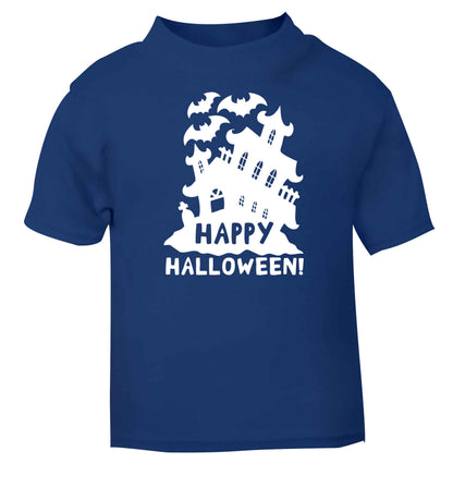 Happy halloween - haunted house blue baby toddler Tshirt 2 Years
