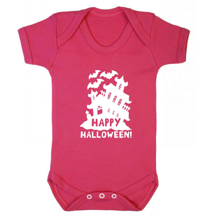 Happy halloween - haunted house baby vest dark pink 18-24 months