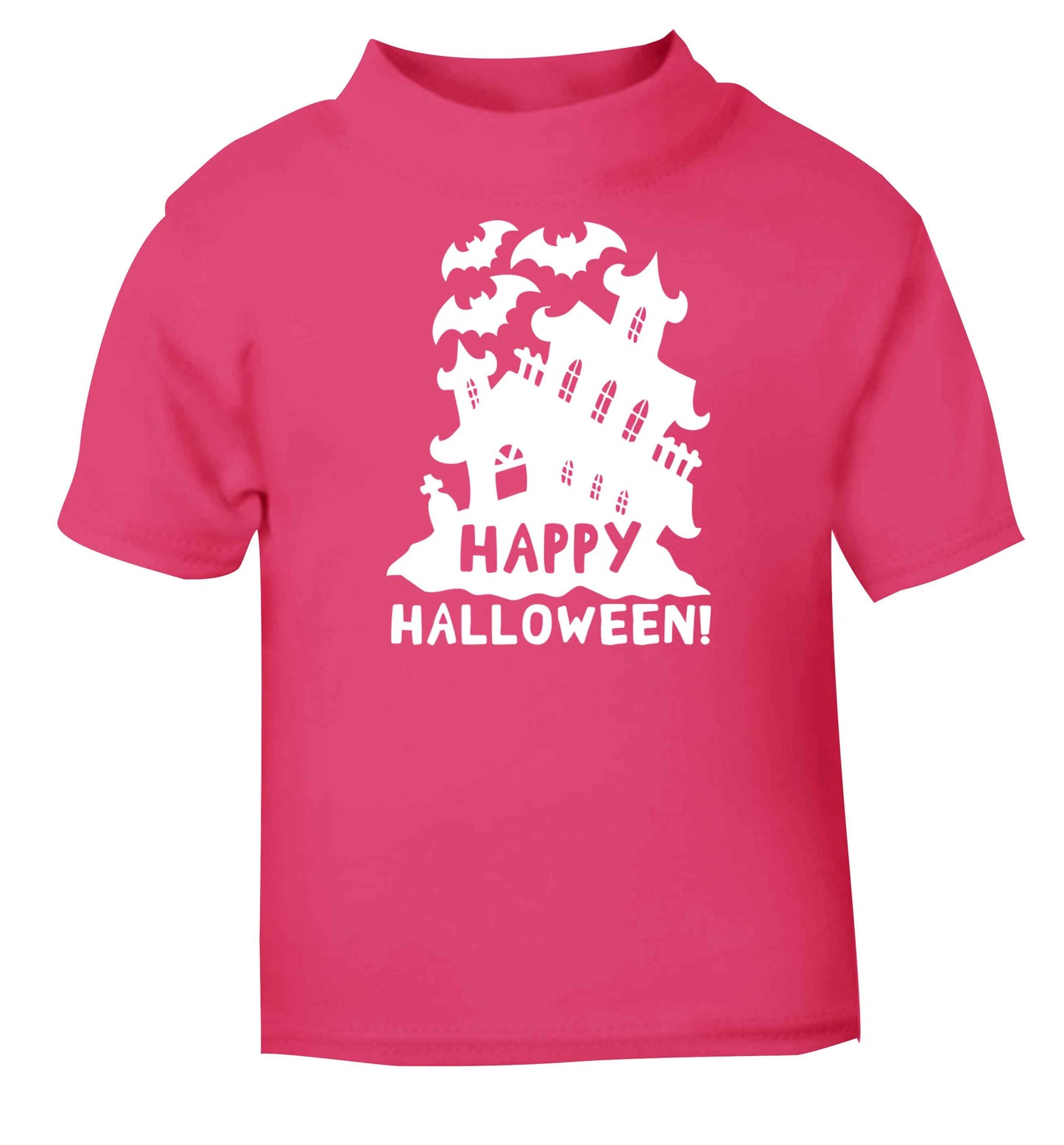 Happy halloween - haunted house pink baby toddler Tshirt 2 Years