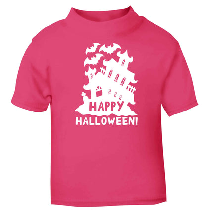 Happy halloween - haunted house pink baby toddler Tshirt 2 Years