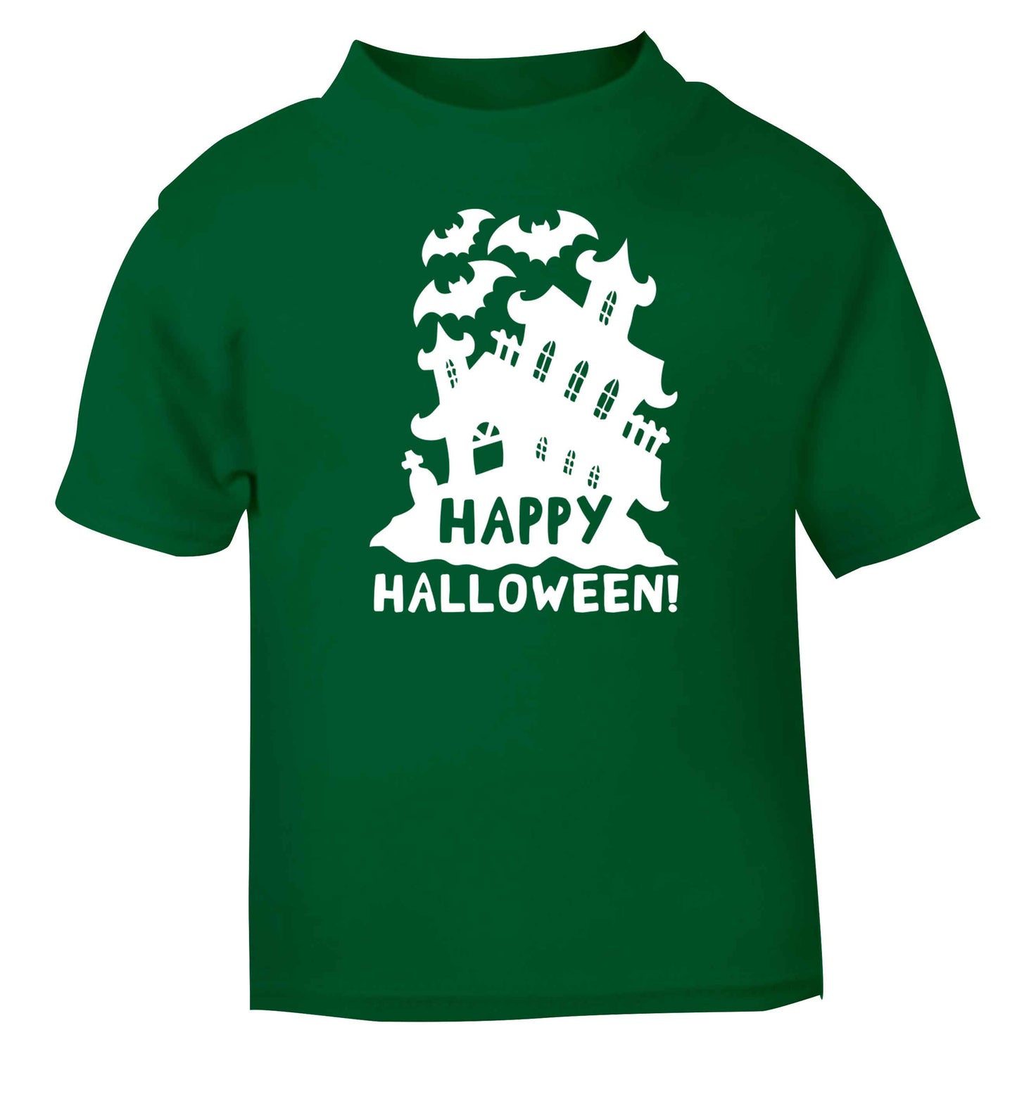 Happy halloween - haunted house green baby toddler Tshirt 2 Years