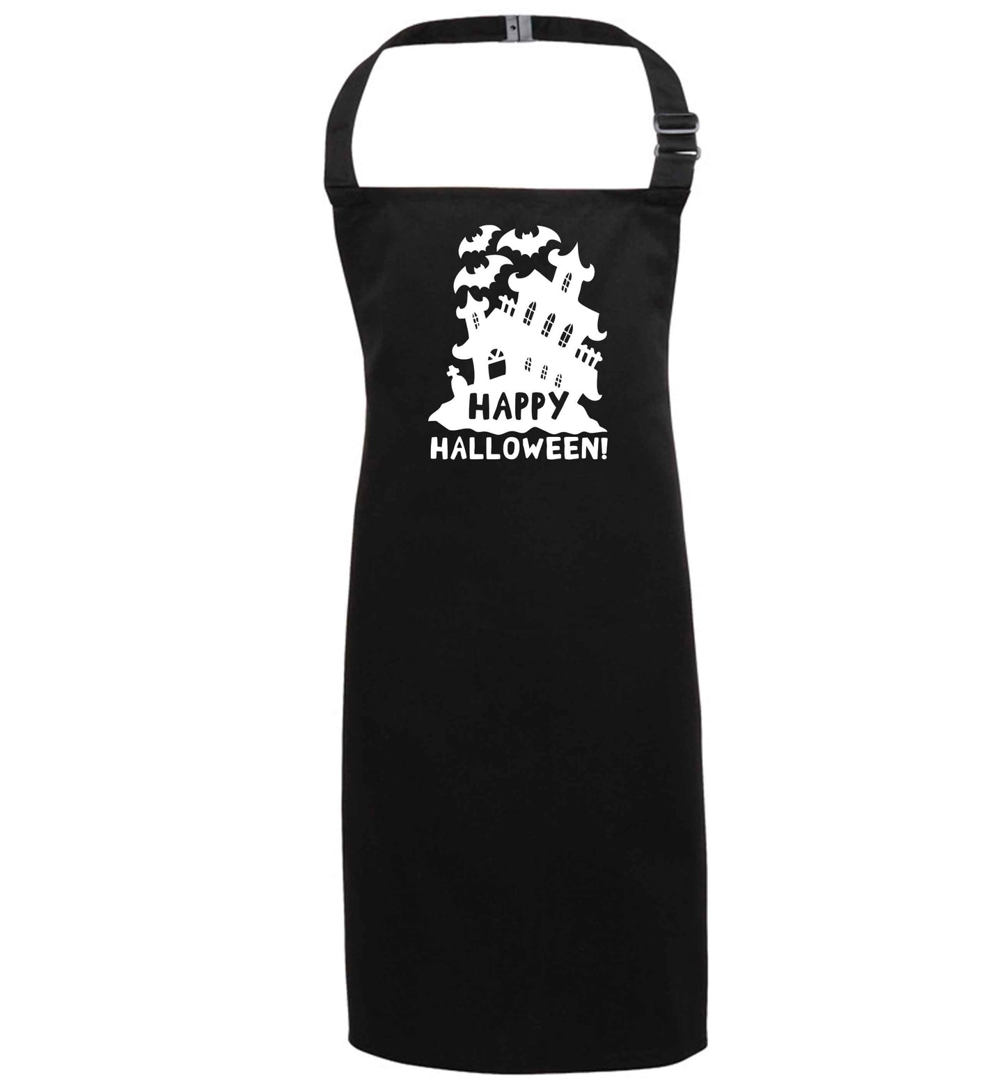 Happy halloween - haunted house black apron 7-10 years