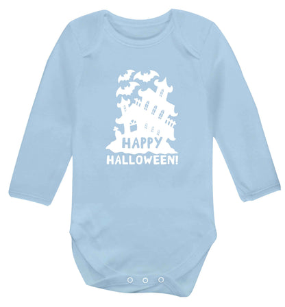 Happy halloween - haunted house baby vest long sleeved pale blue 6-12 months