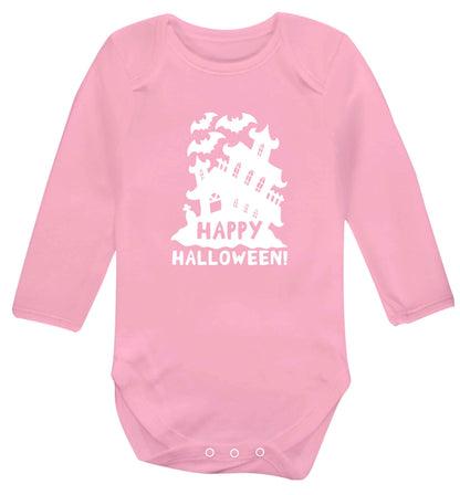 Happy halloween - haunted house baby vest long sleeved pale pink 6-12 months