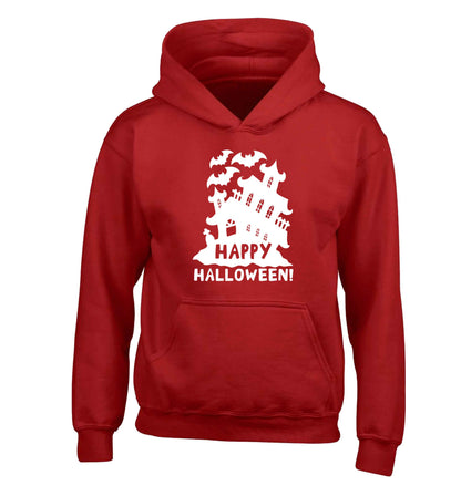 Happy halloween - haunted house children's red hoodie 12-13 Years