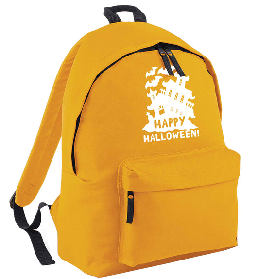 Happy halloween - haunted house mustard adults backpack