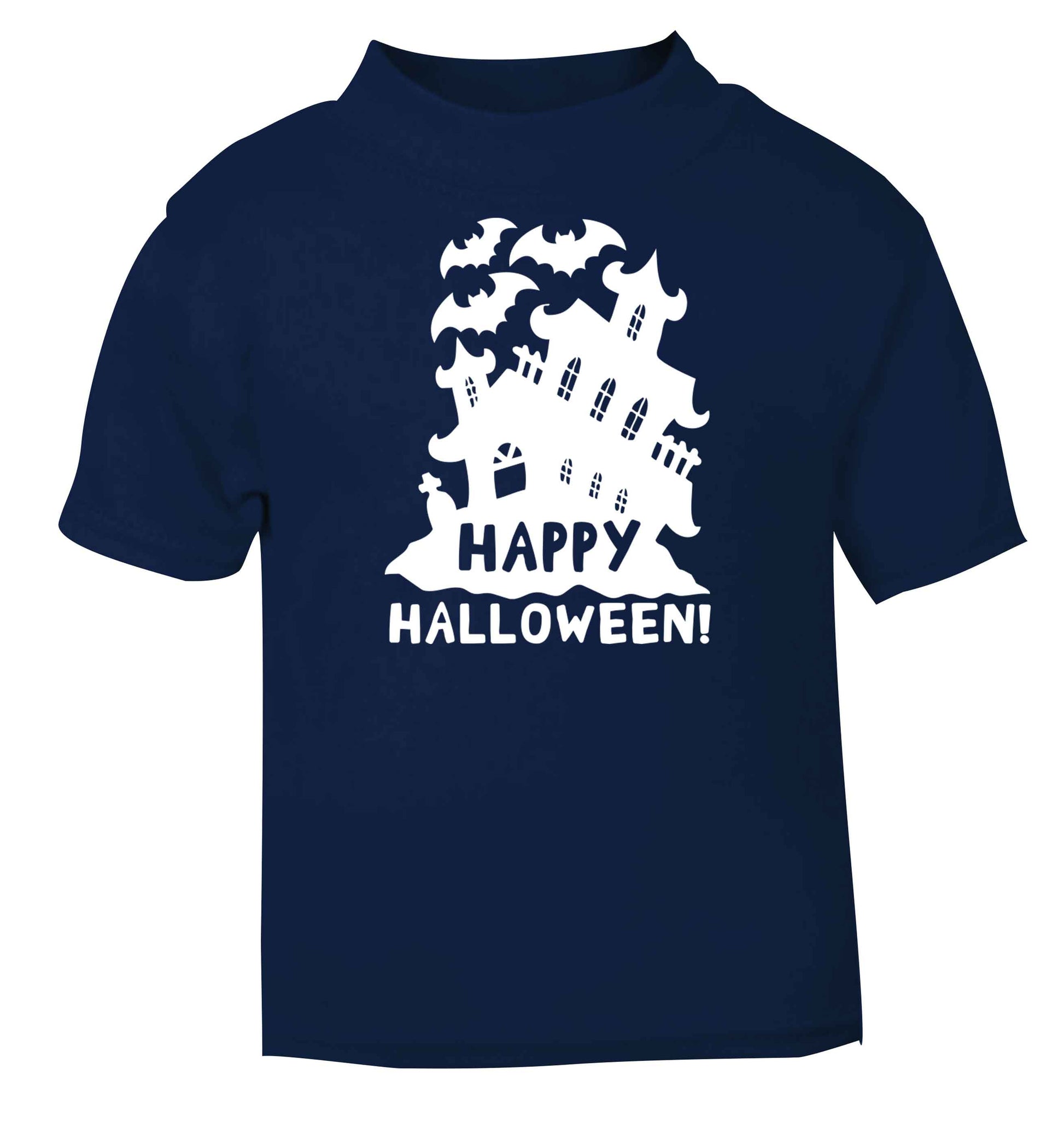 Happy halloween - haunted house navy baby toddler Tshirt 2 Years