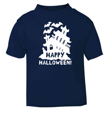 Happy halloween - haunted house navy baby toddler Tshirt 2 Years