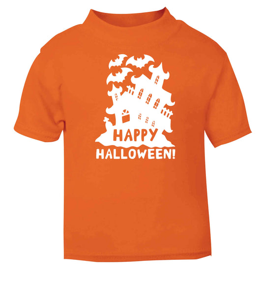 Happy halloween - haunted house orange baby toddler Tshirt 2 Years