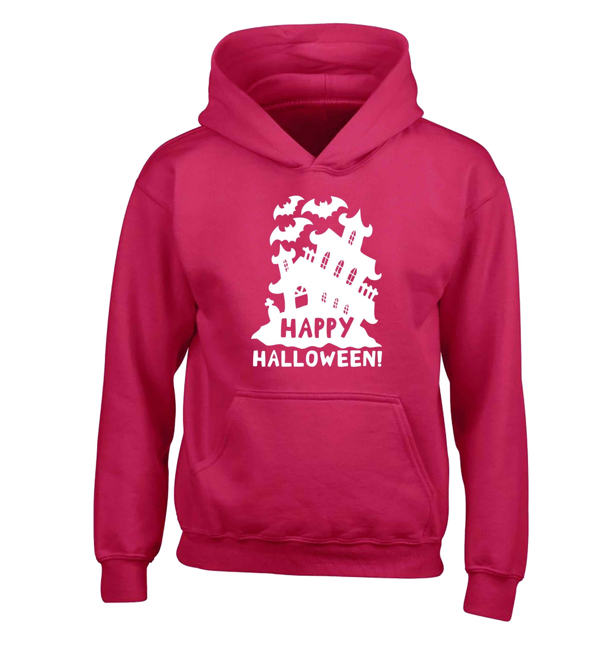 Happy halloween - haunted house children's pink hoodie 12-13 Years