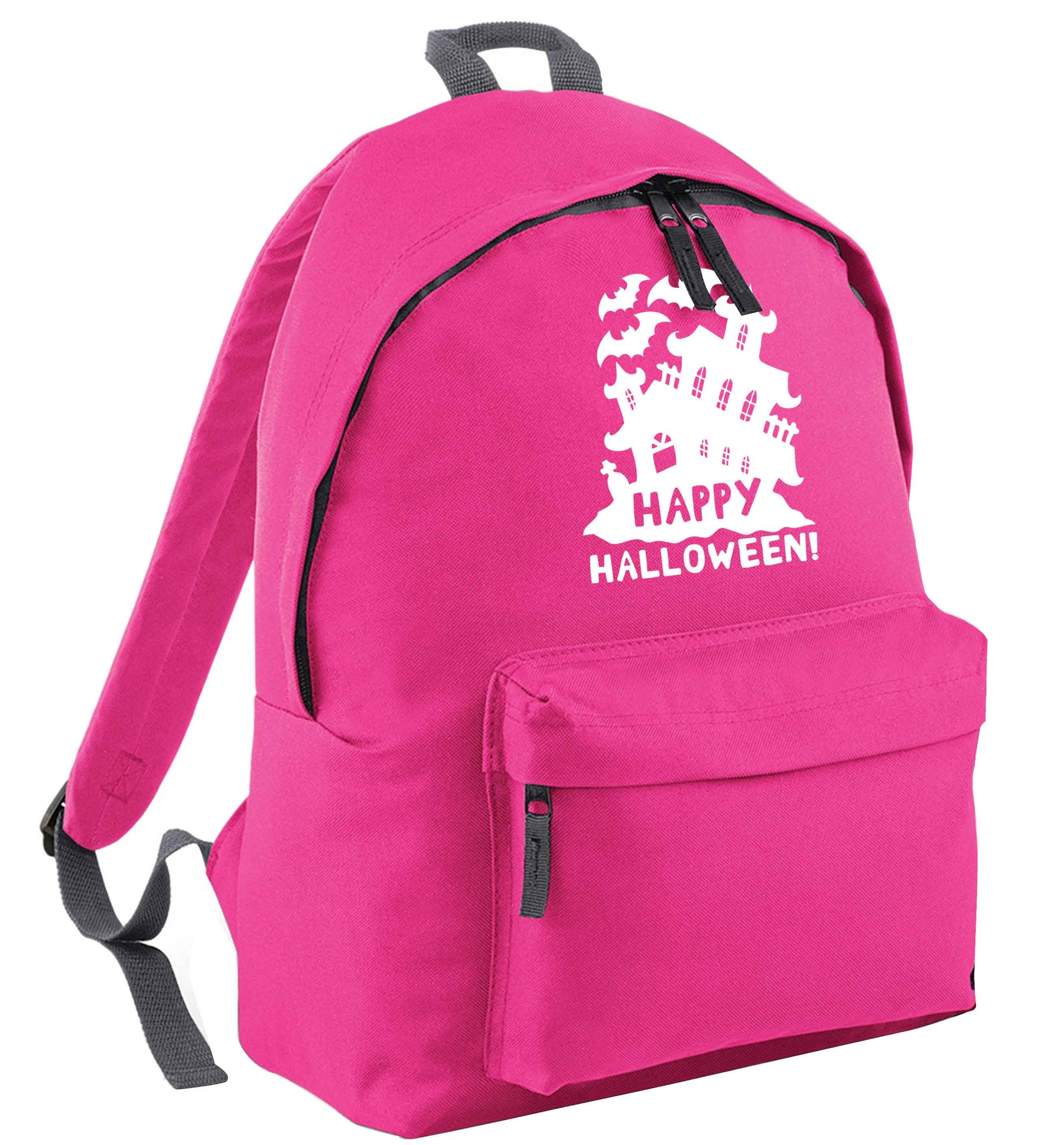 Happy halloween - haunted house pink adults backpack