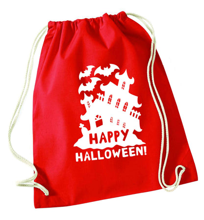 Happy halloween - haunted house red drawstring bag 