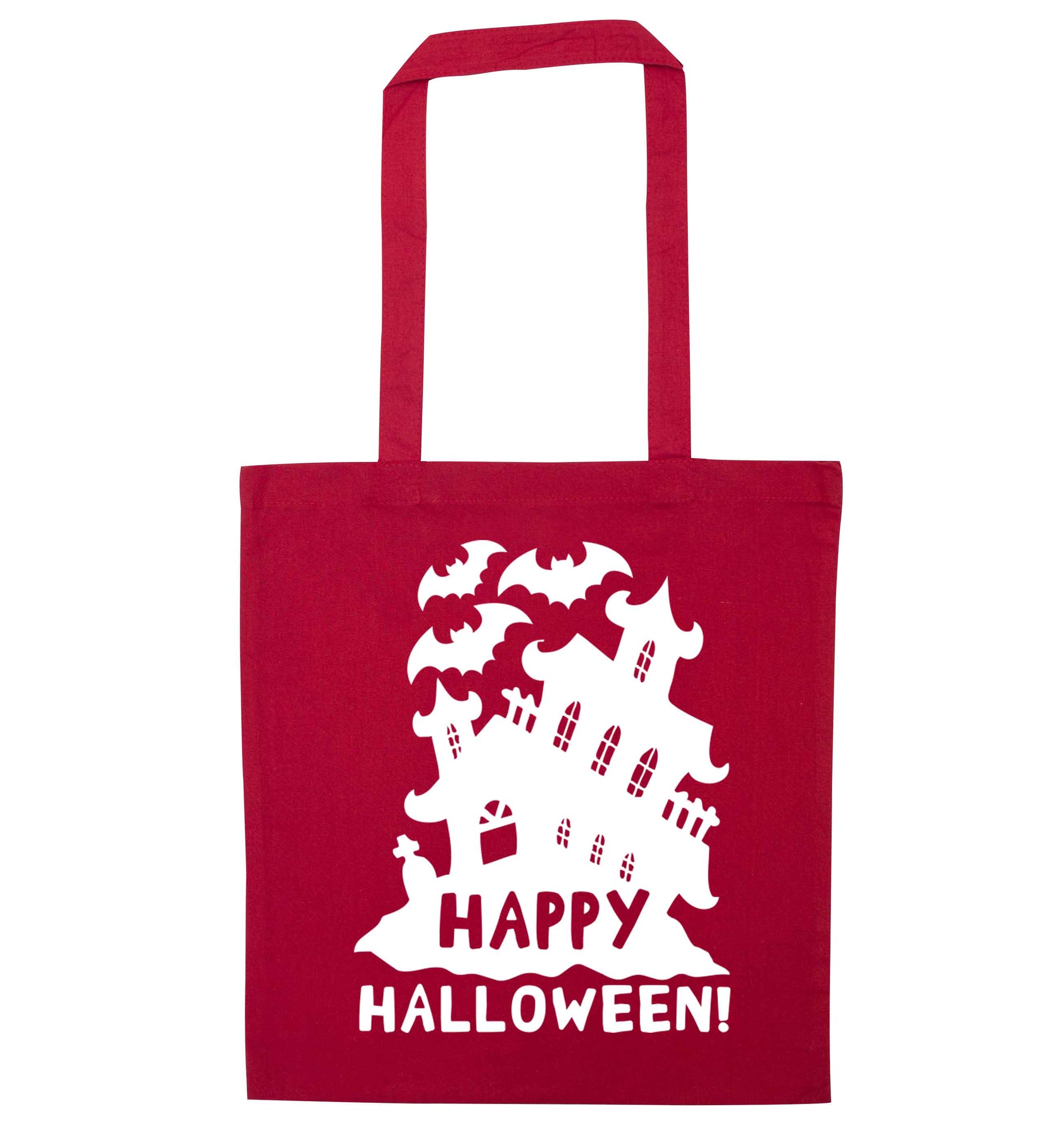 Happy halloween - haunted house red tote bag
