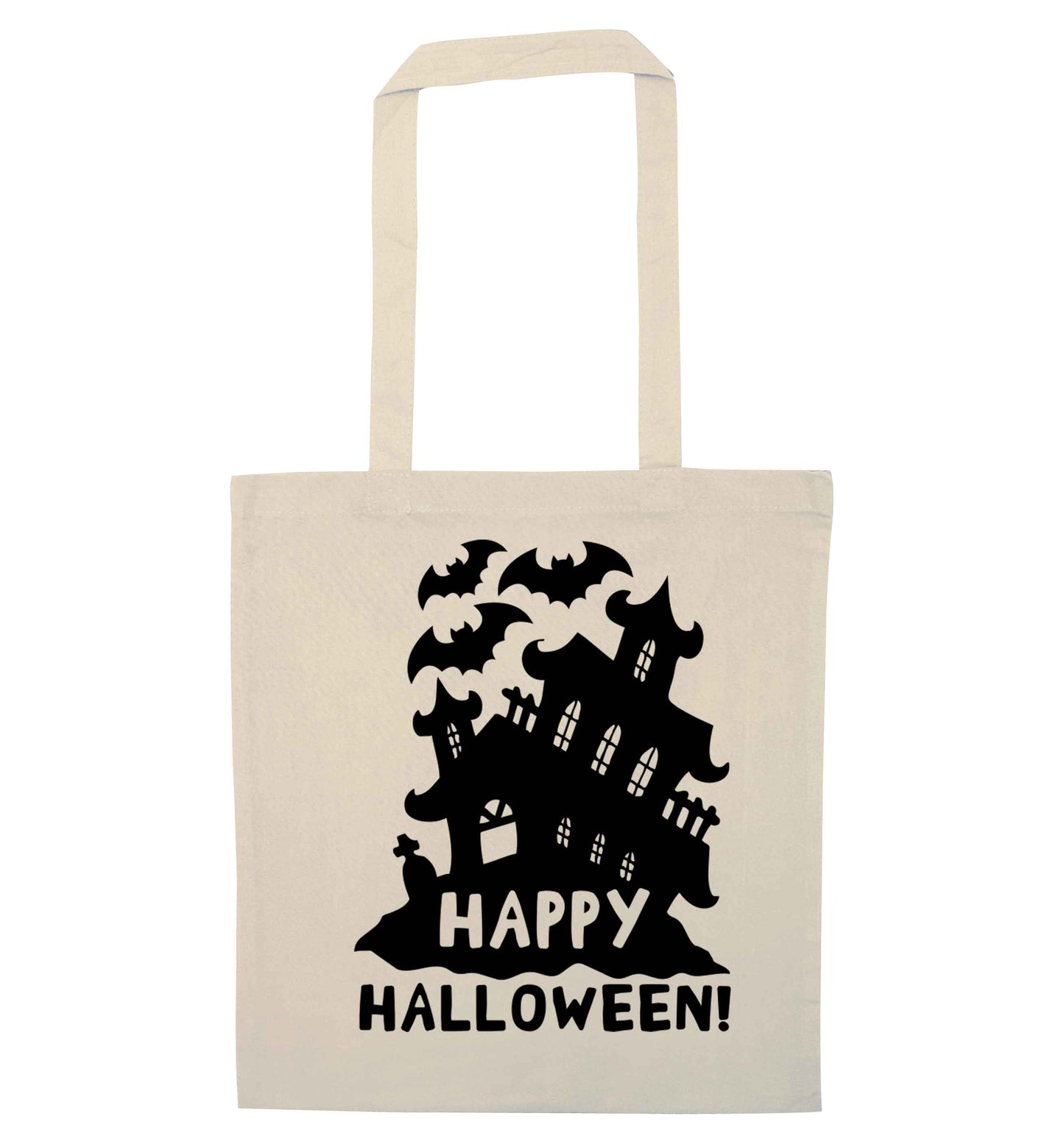 Happy halloween - haunted house natural tote bag