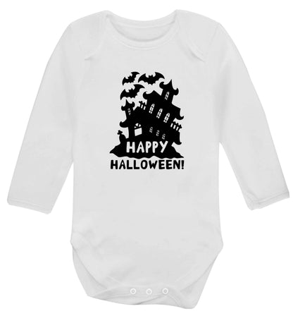 Happy halloween - haunted house baby vest long sleeved white 6-12 months