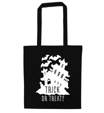 Trick or treat - haunted house black tote bag