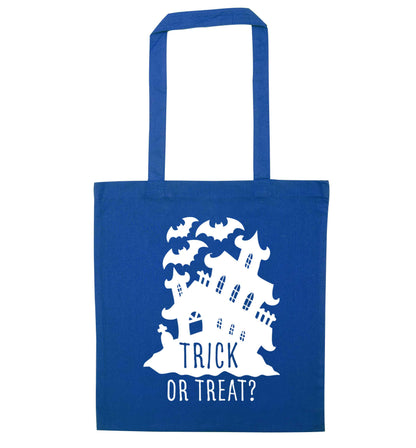 Trick or treat - haunted house blue tote bag