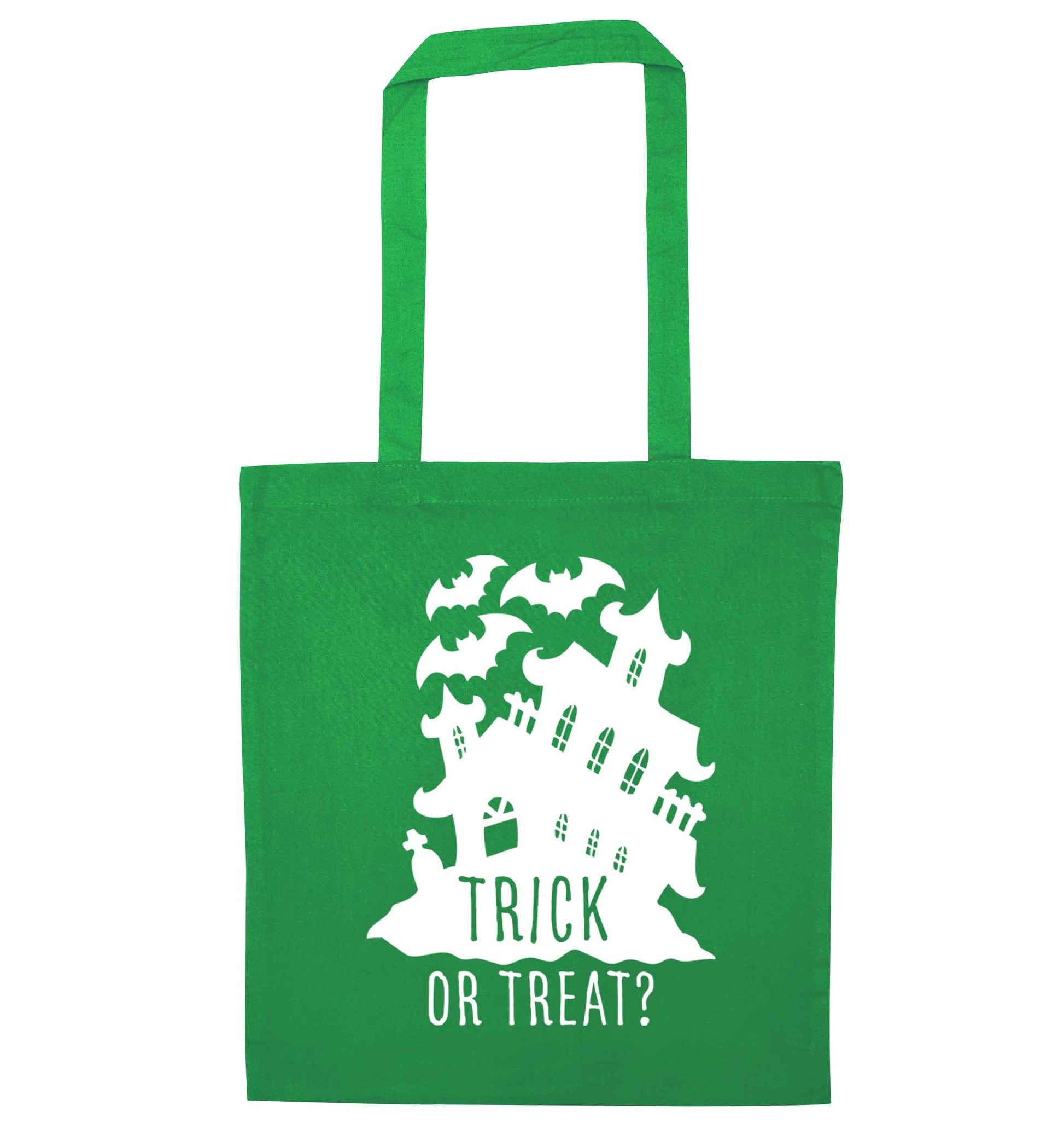 Trick or treat - haunted house green tote bag