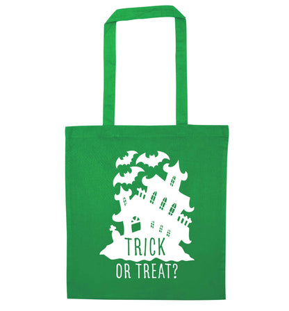 Trick or treat - haunted house green tote bag