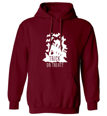 Trick or treat - haunted house adults unisex maroon hoodie 2XL