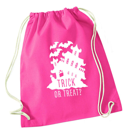 Trick or treat - haunted house pink drawstring bag